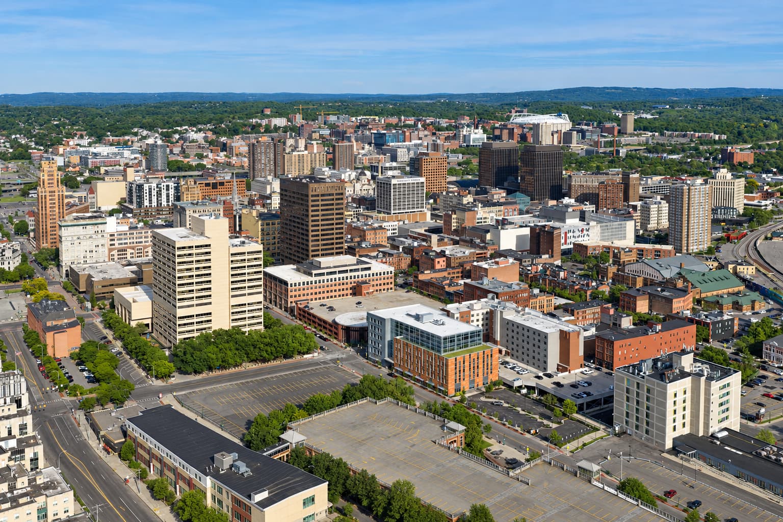 Aerial view of the Syracuse skyline
